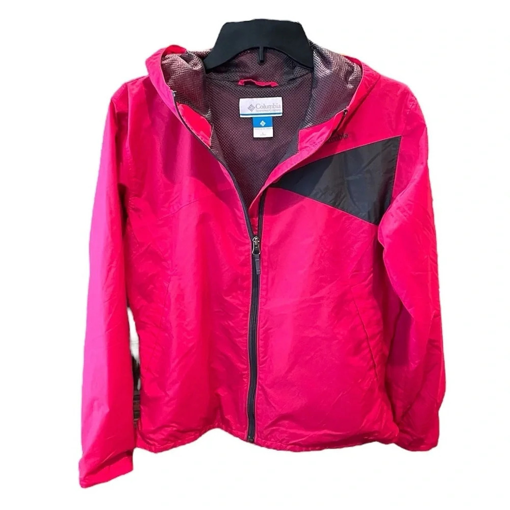 Columbia girls hooded windbreaker jacket full zip SZ L pink gray - Picture 1 of 13